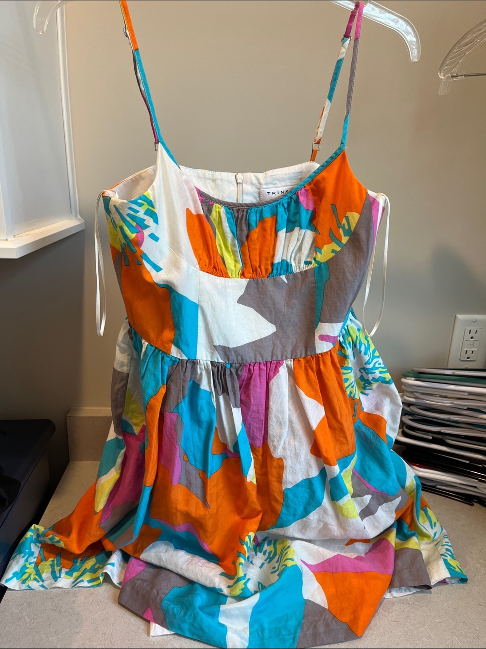 Trina Turk Vibrant Multicolor Strappy Dress - White Lined